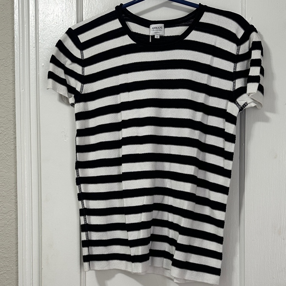 Armani Exchange Black & White Striped Short Sleeve Knit Top